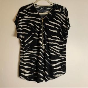 ELLEN TRACY black&white zebra print sleeveless blouse, gold tone zipper size L